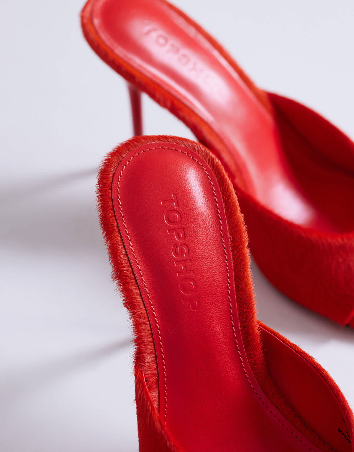 Topshop Nasim high heeled mule in orange hair on real leather