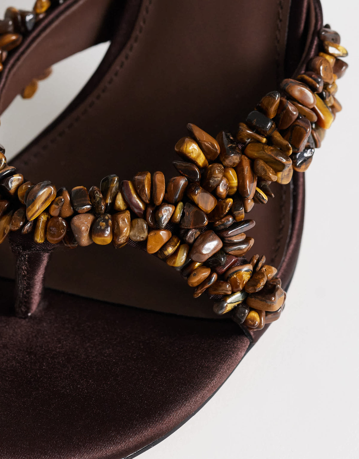Topshop Natasha embellished mule high heeled sandal in chocolate satin 