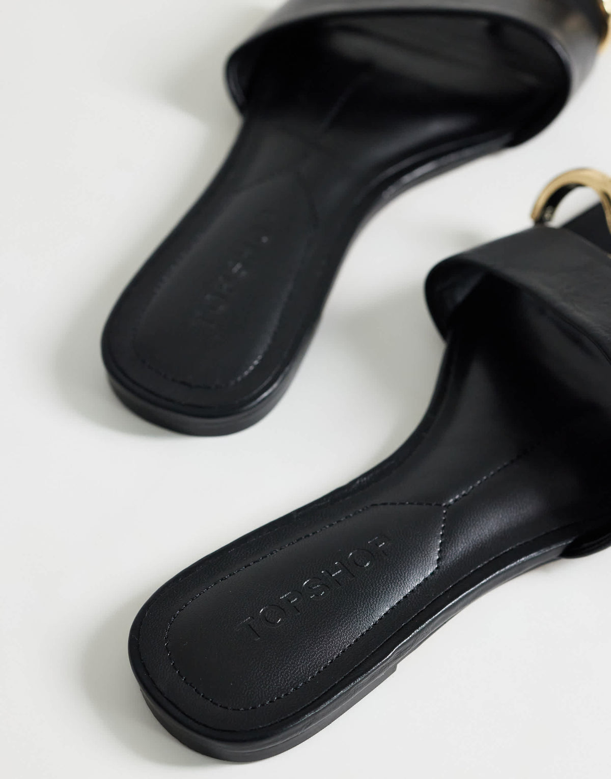 Topshop Mina mule flat sandal with hardware in black