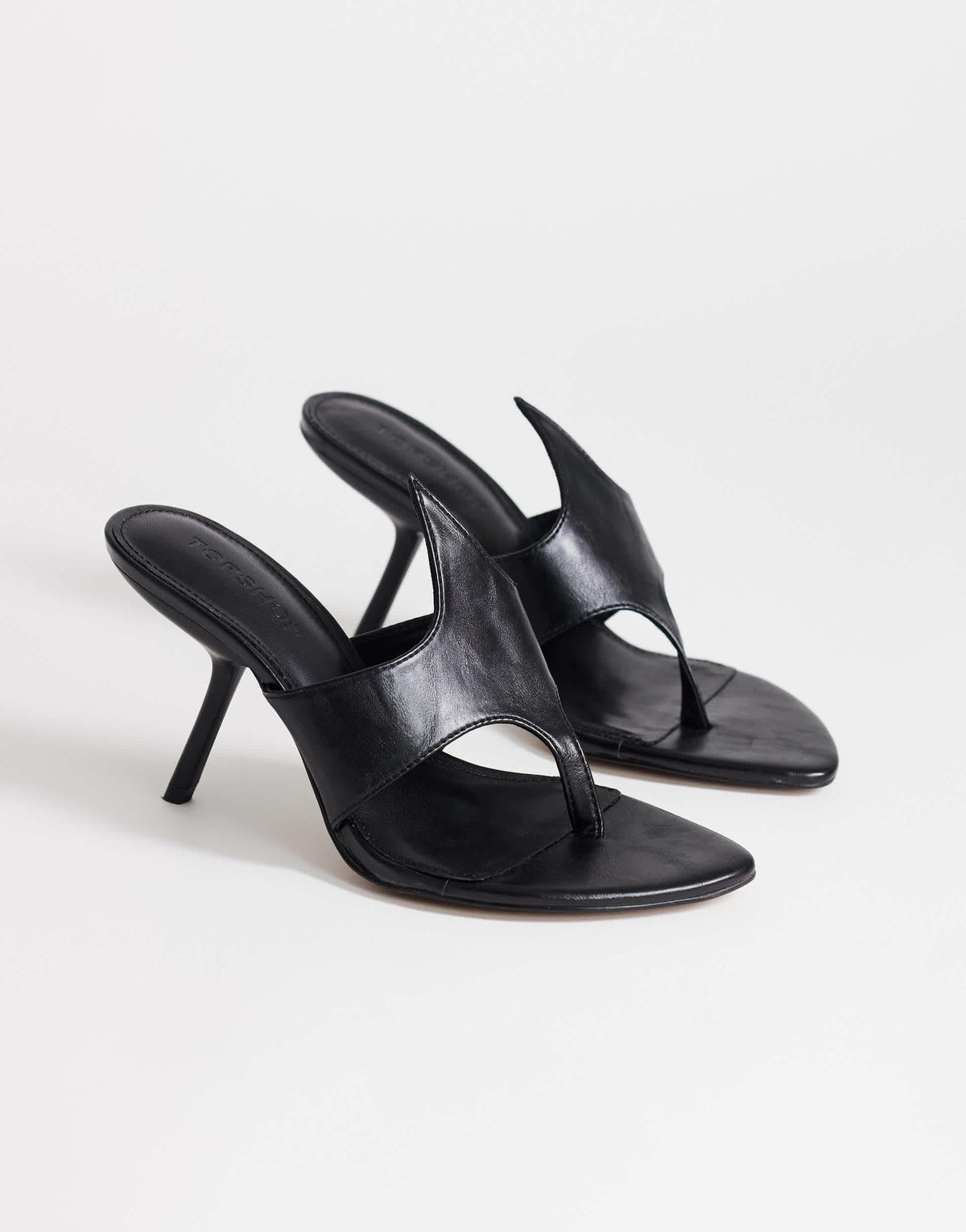 Topshop Nora angular high heeled mule sandal in black