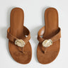 Topshop Eden toe thong sandal with hardware in tan faux suede