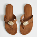 Topshop Eden toe thong sandal with hardware in tan faux suede