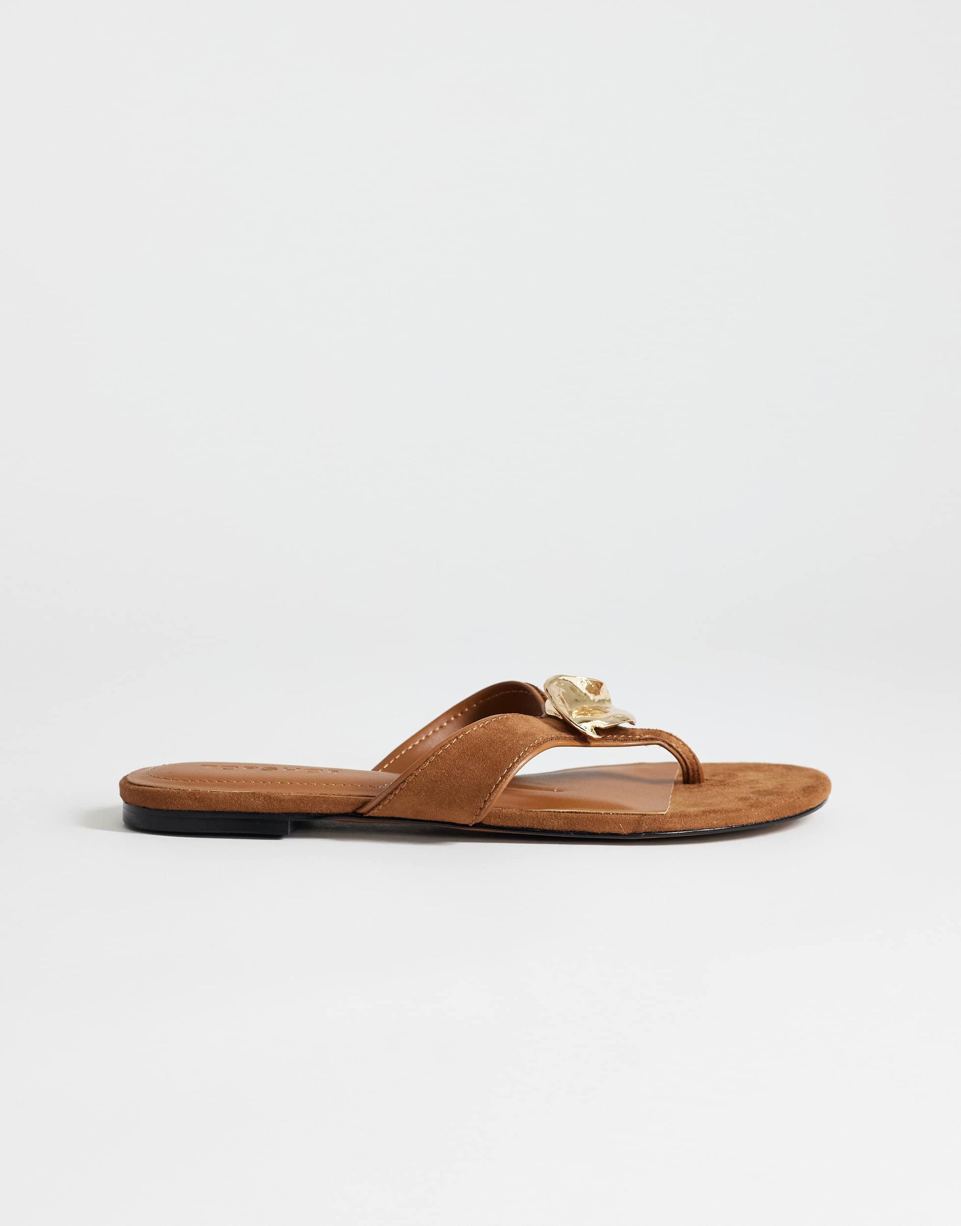Topshop Eden toe thong sandal with hardware in tan faux suede