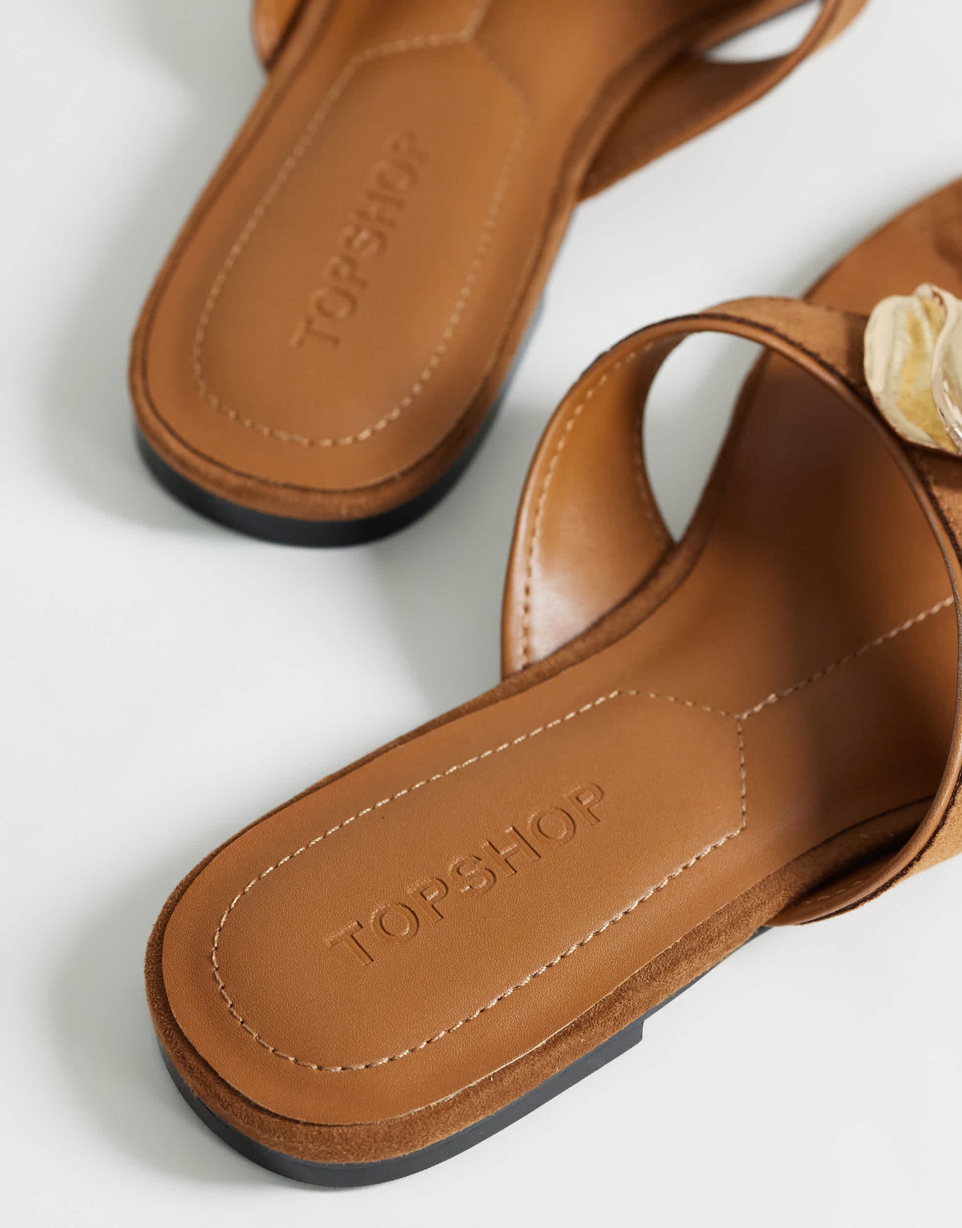 Topshop Eden toe thong sandal with hardware in tan faux suede