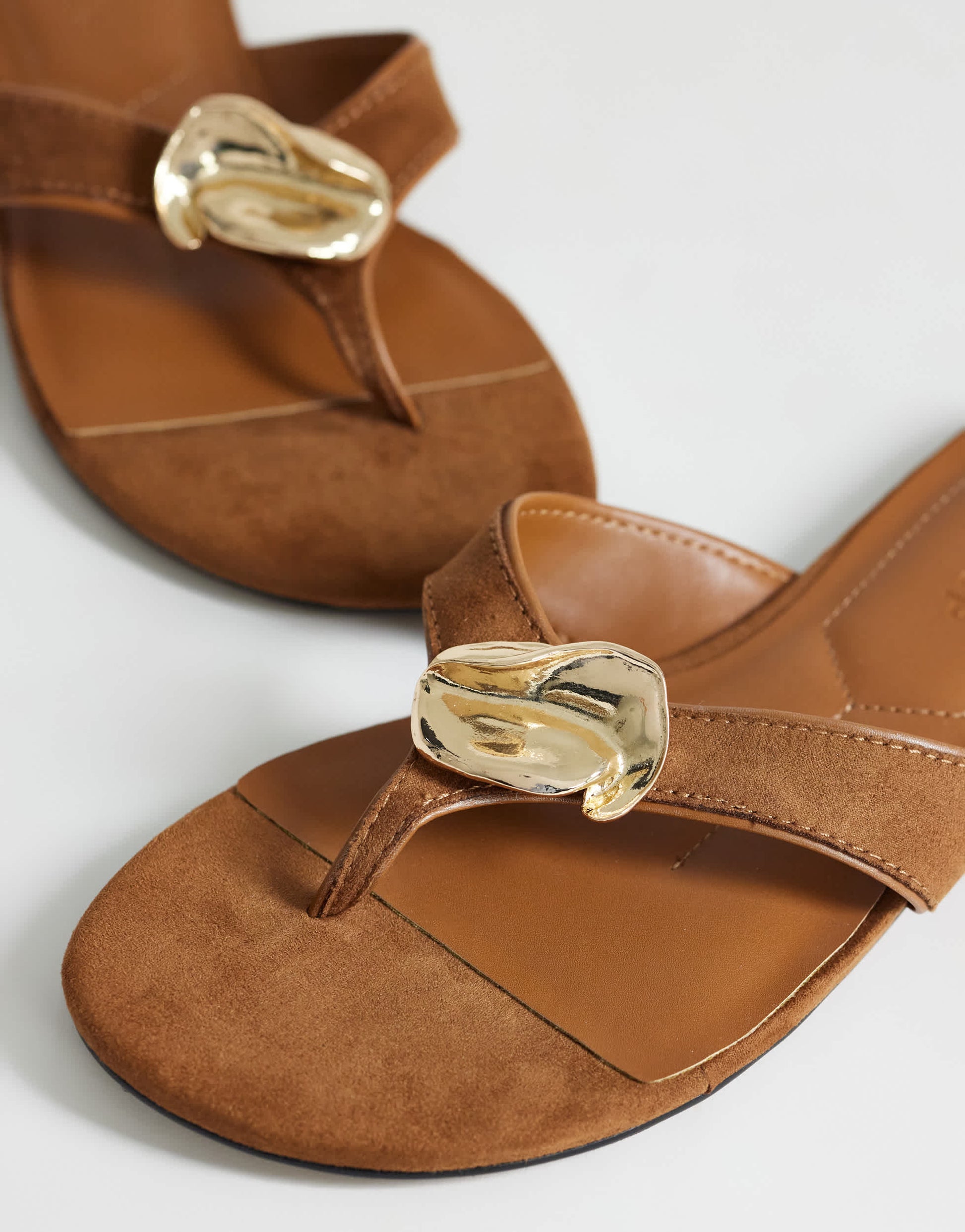 Topshop Eden toe thong sandal with hardware in tan faux suede