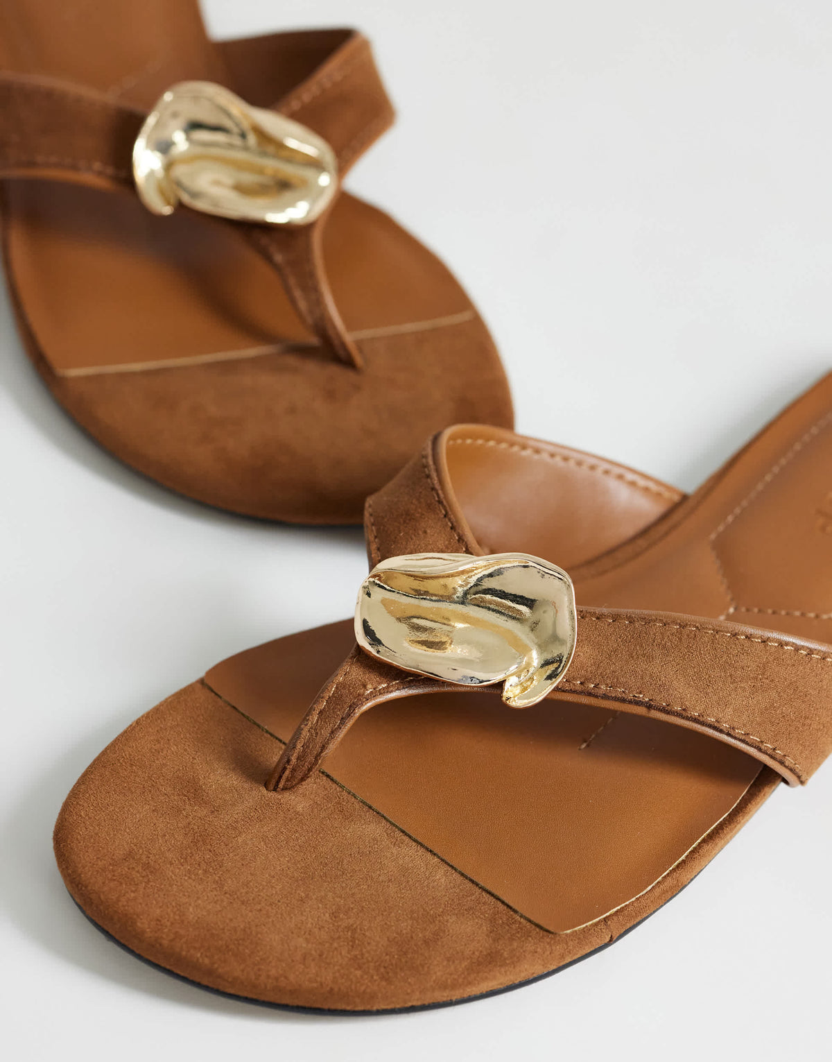 Topshop Eden toe thong sandal with hardware in tan faux suede