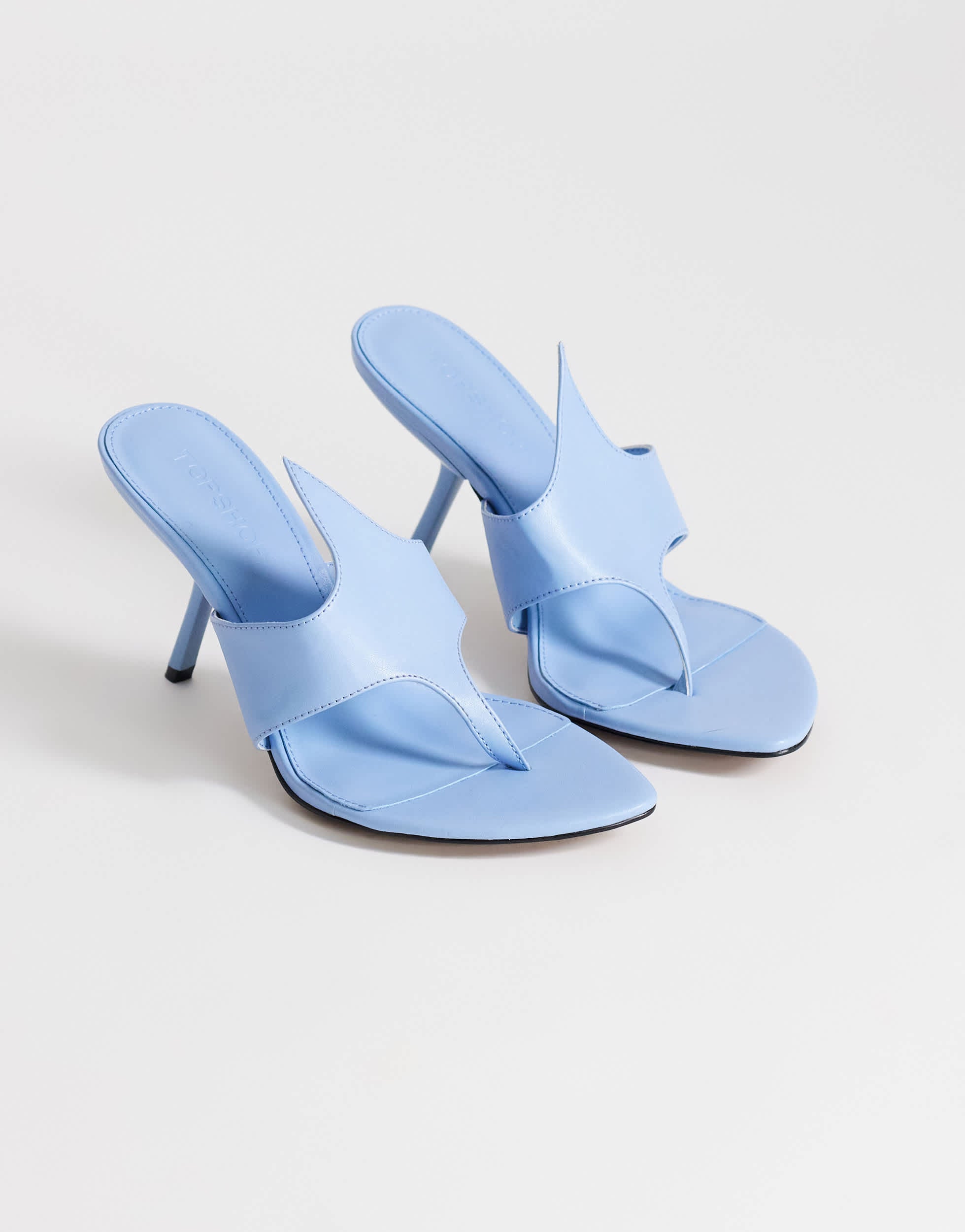 Topshop Nora angular heeled mule sandal in cornflower blue