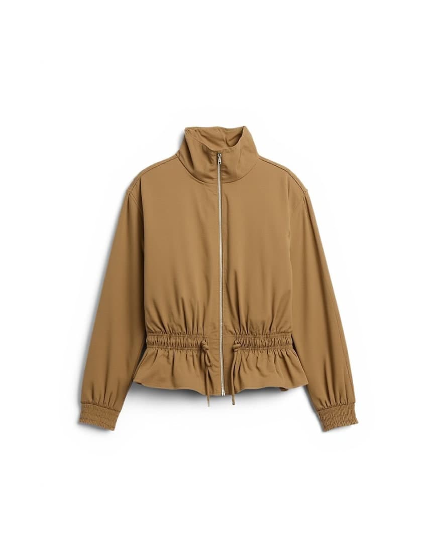 Topshop cotton toggle waist zip through jacket in khaki