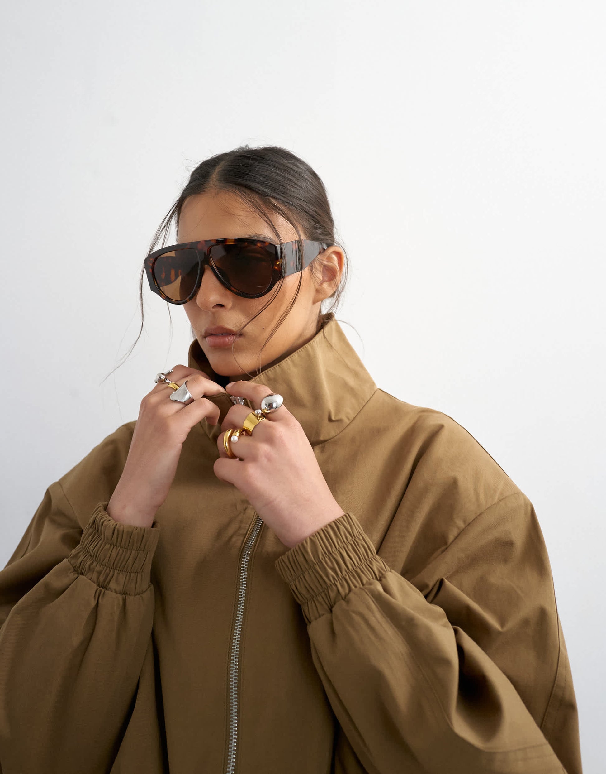 Topshop cotton toggle waist zip through jacket in khaki