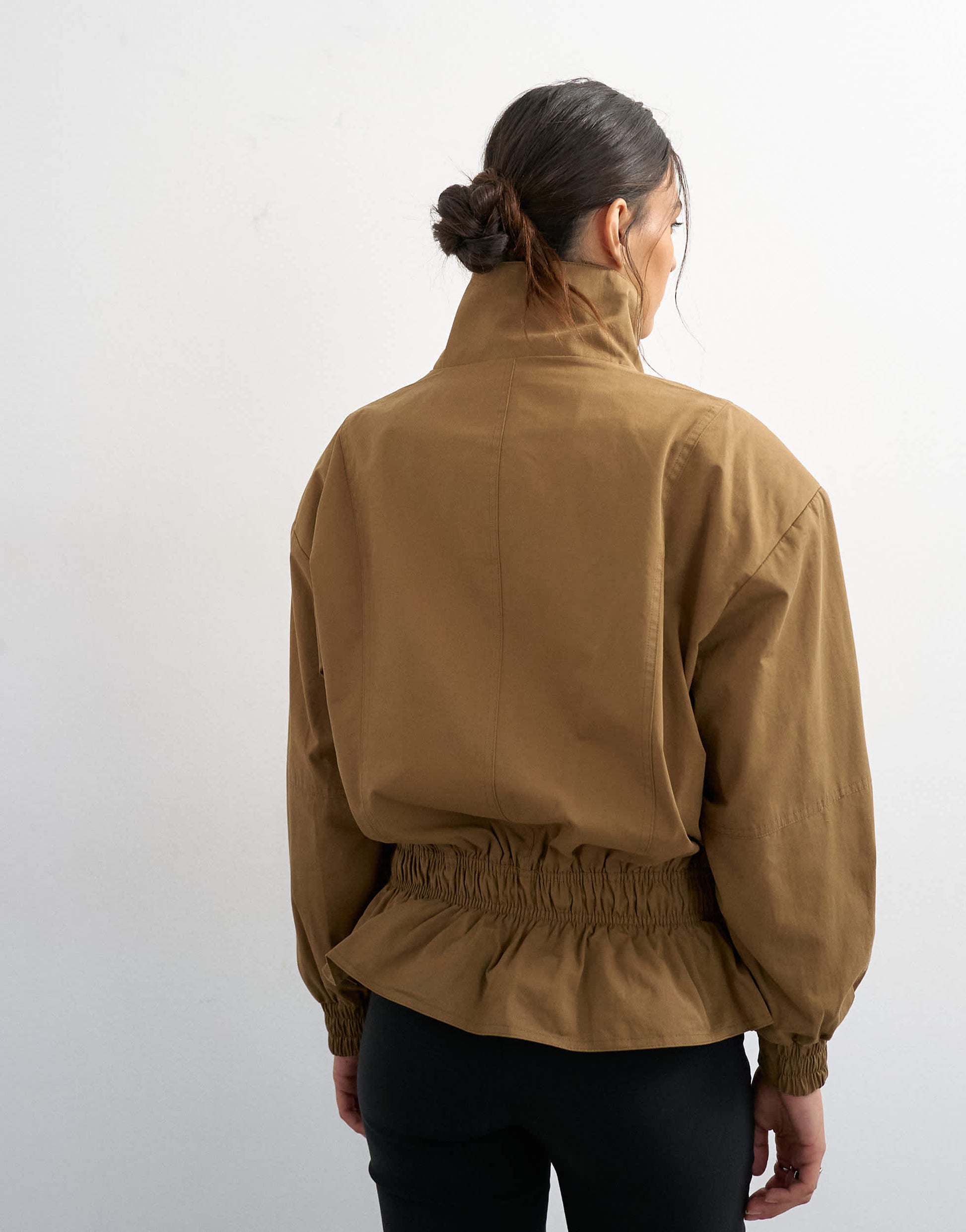 Topshop cotton toggle waist zip through jacket in khaki