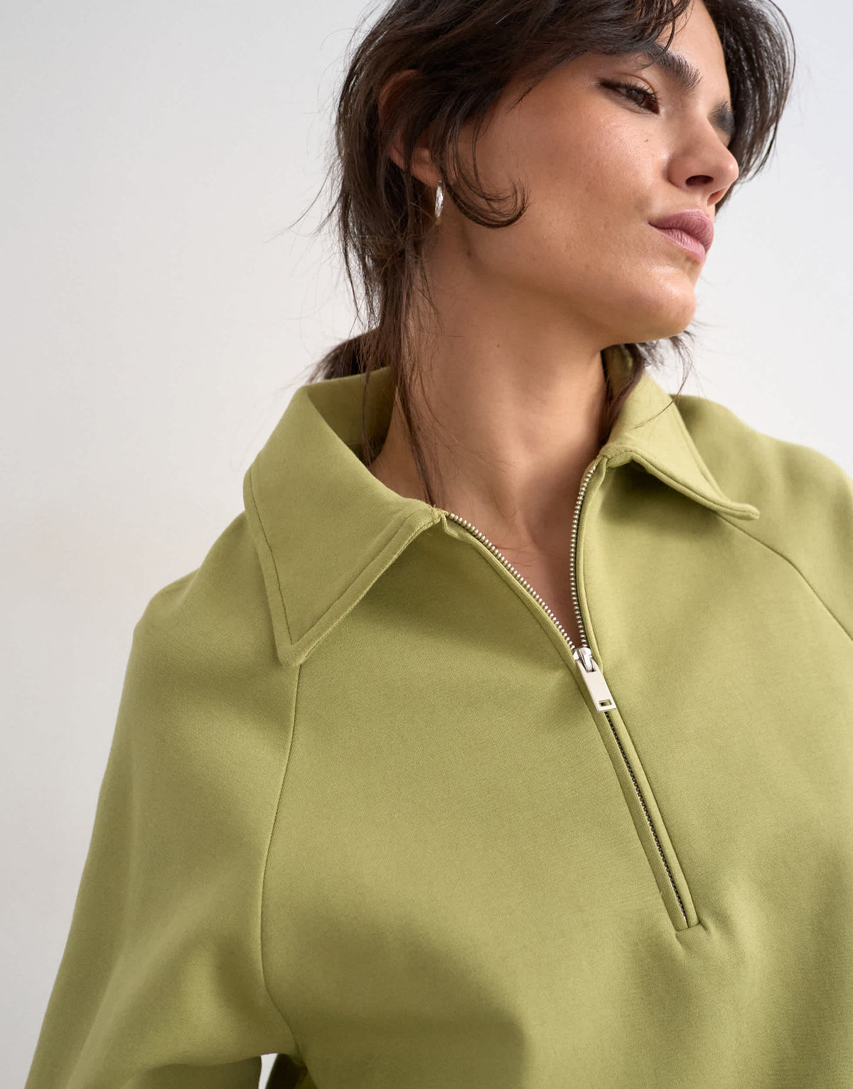 Topshop interlock bubble hem polo quarter zip sweat in green