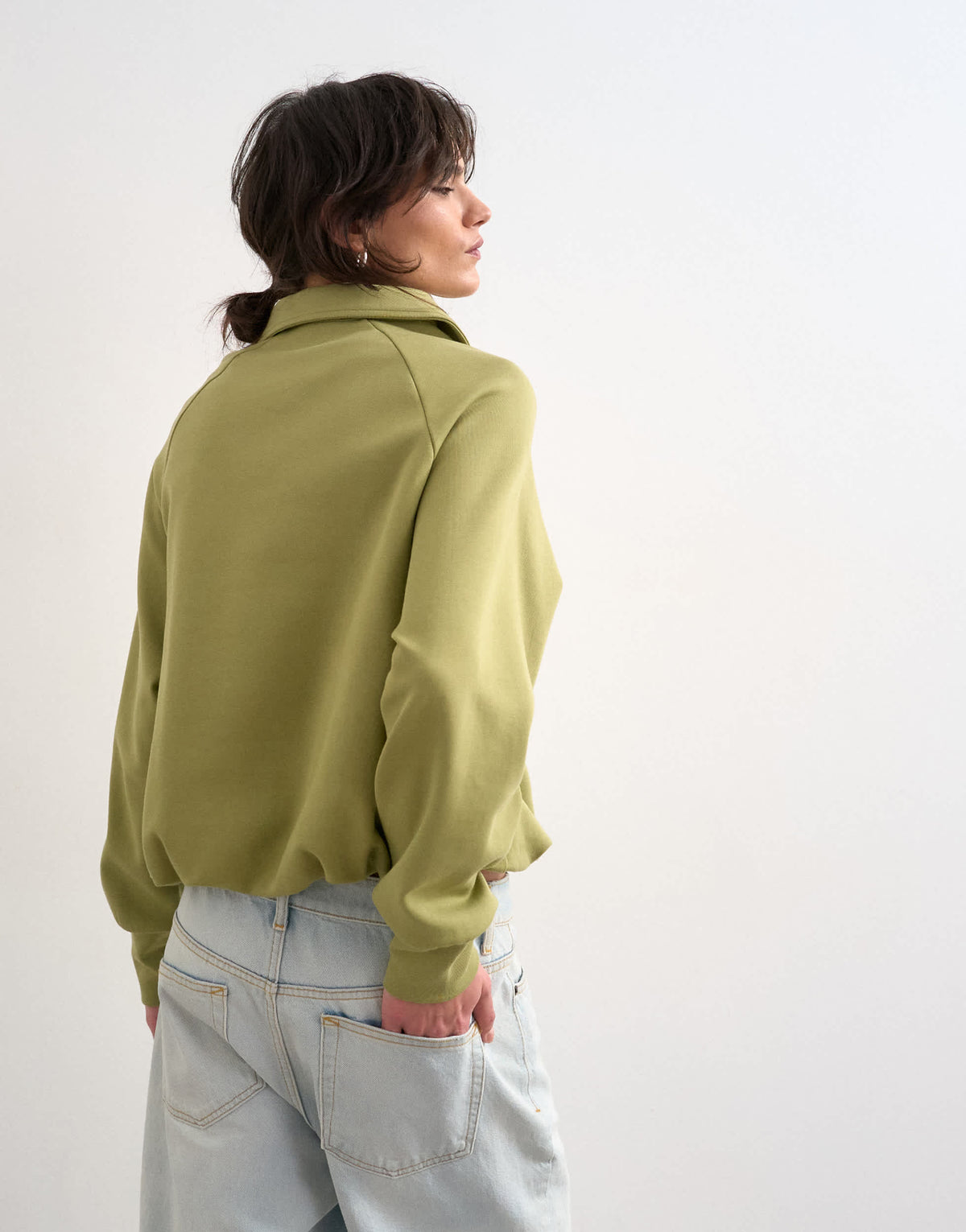 Topshop interlock bubble hem polo quarter zip sweat in green