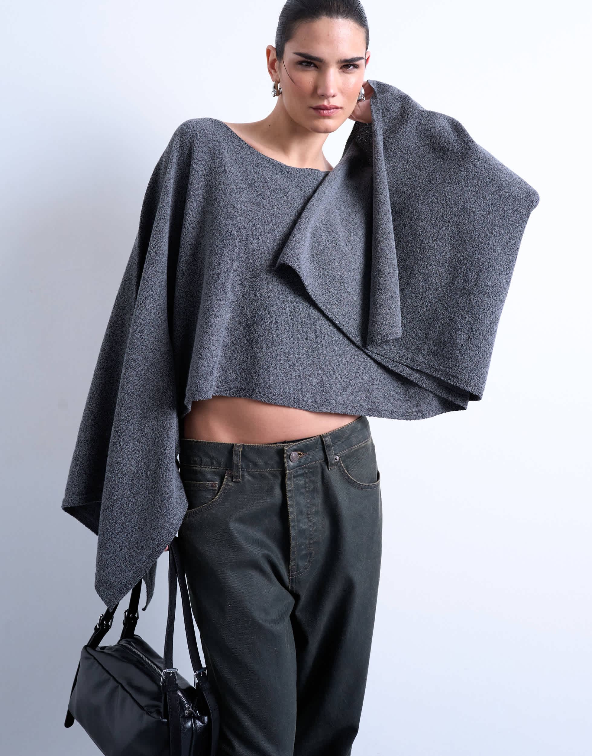 Topshop Strickponcho in Anthrazit