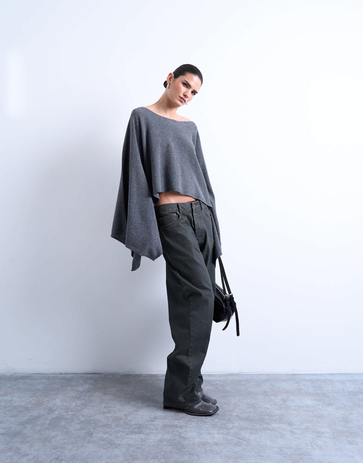 Topshop knitted poncho in charcoal