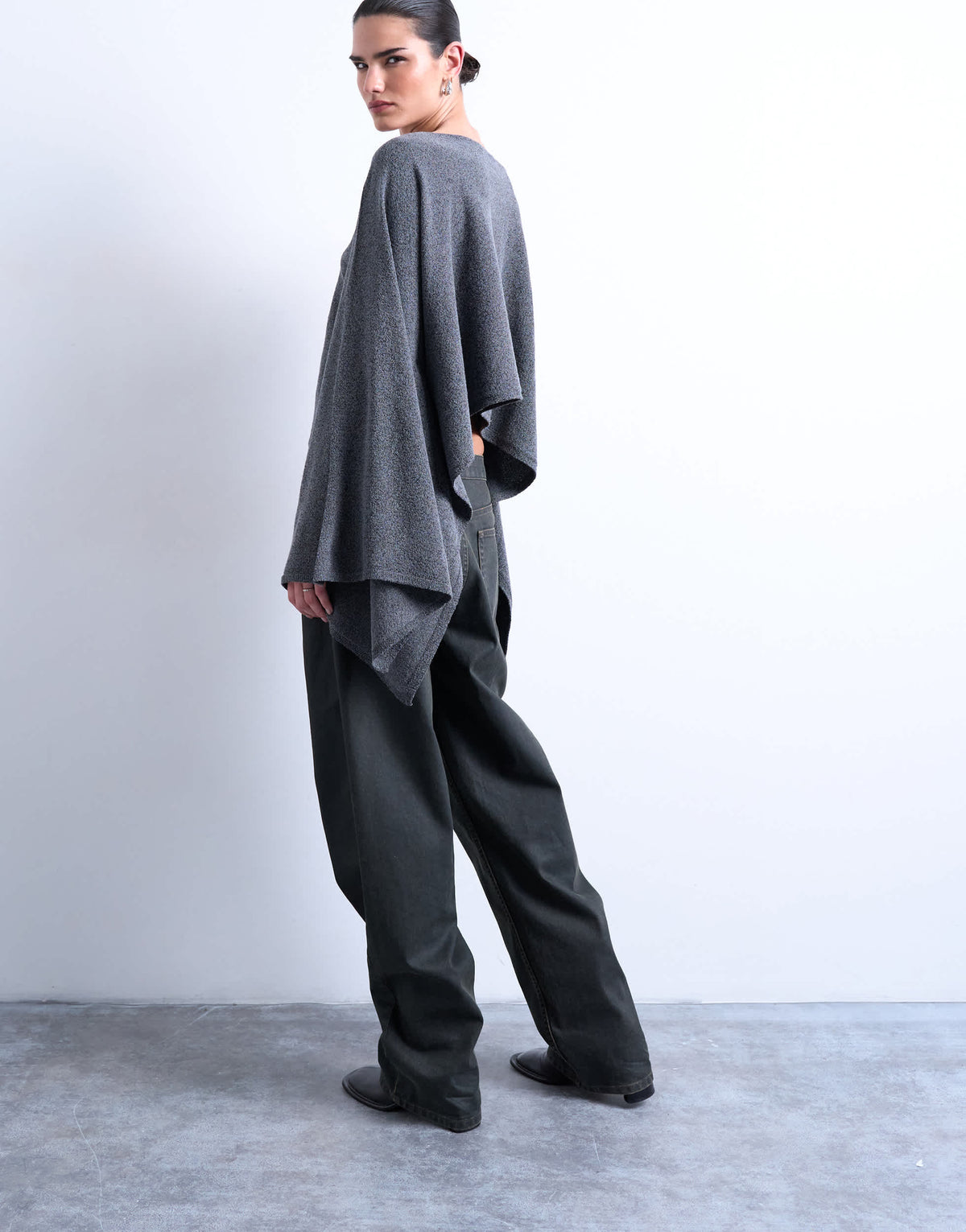 Topshop knitted poncho in charcoal