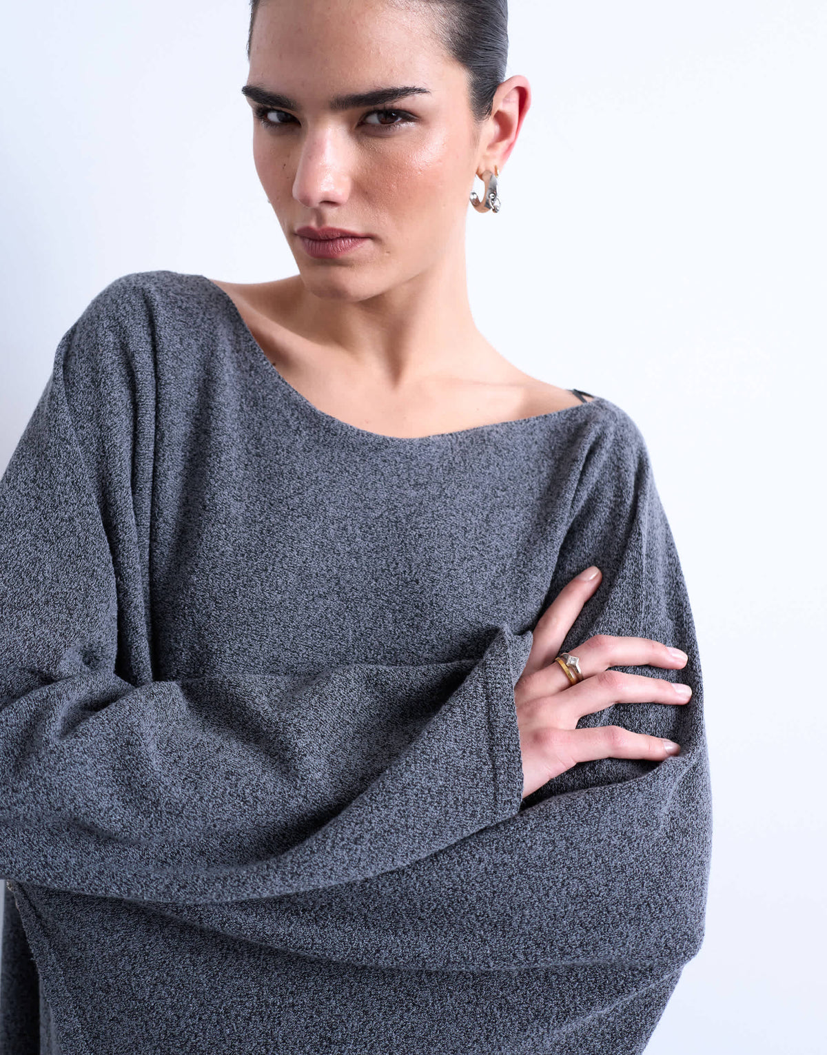 Topshop knitted poncho in charcoal