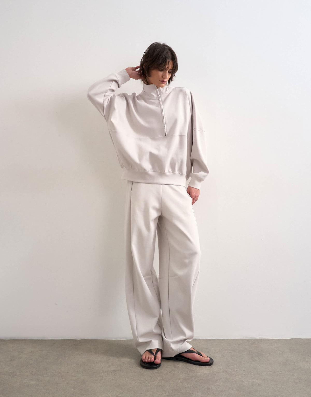 Topshop interlock long sleeve funnel neck zip sweat co-ord in stone
