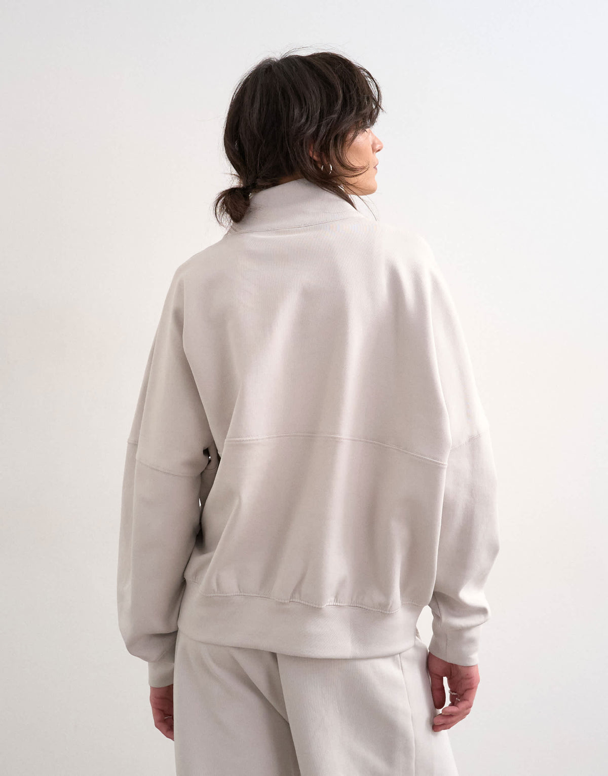 Topshop interlock long sleeve funnel neck zip sweat co-ord in stone