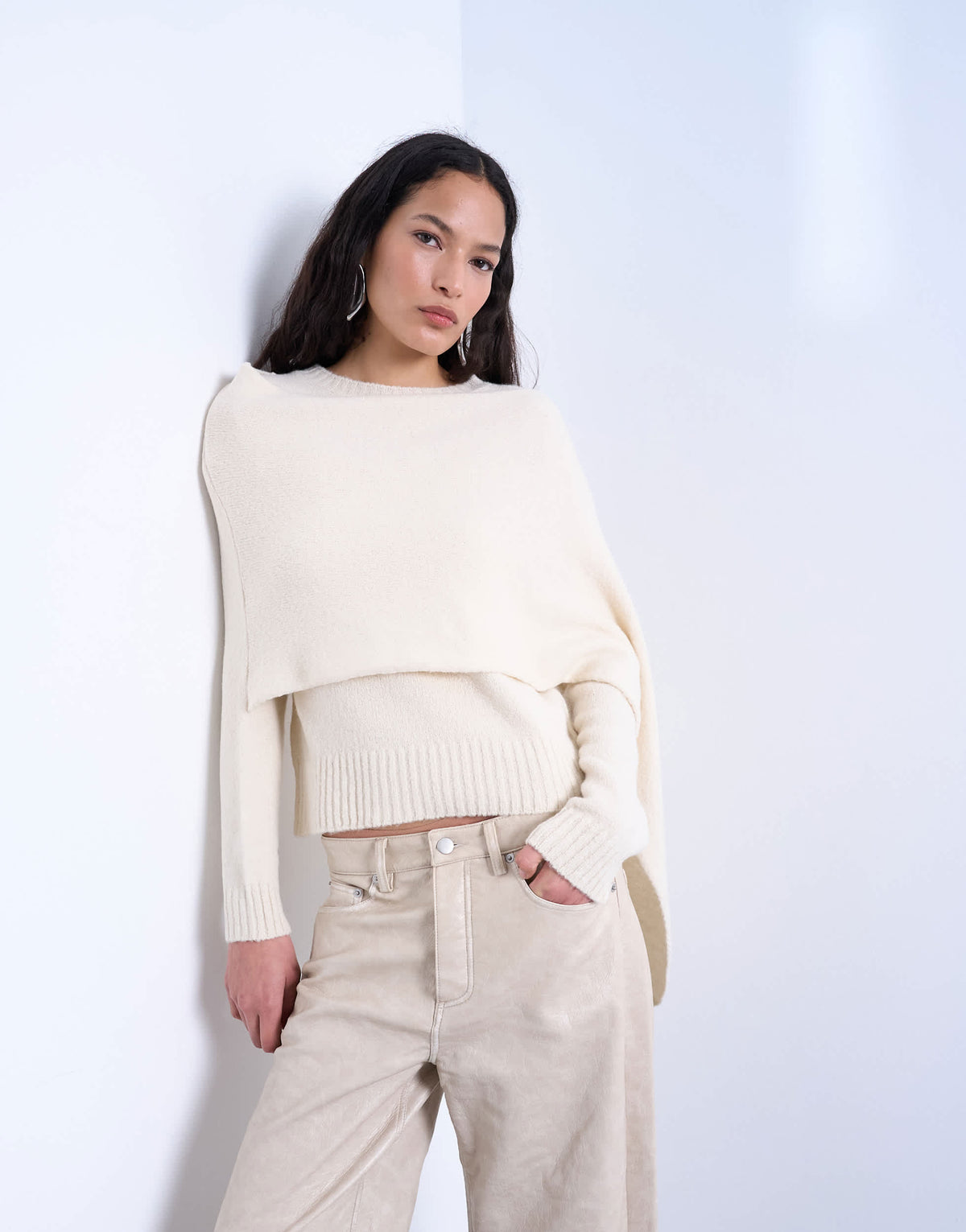 Topshop knitted scarf jumper in cream
