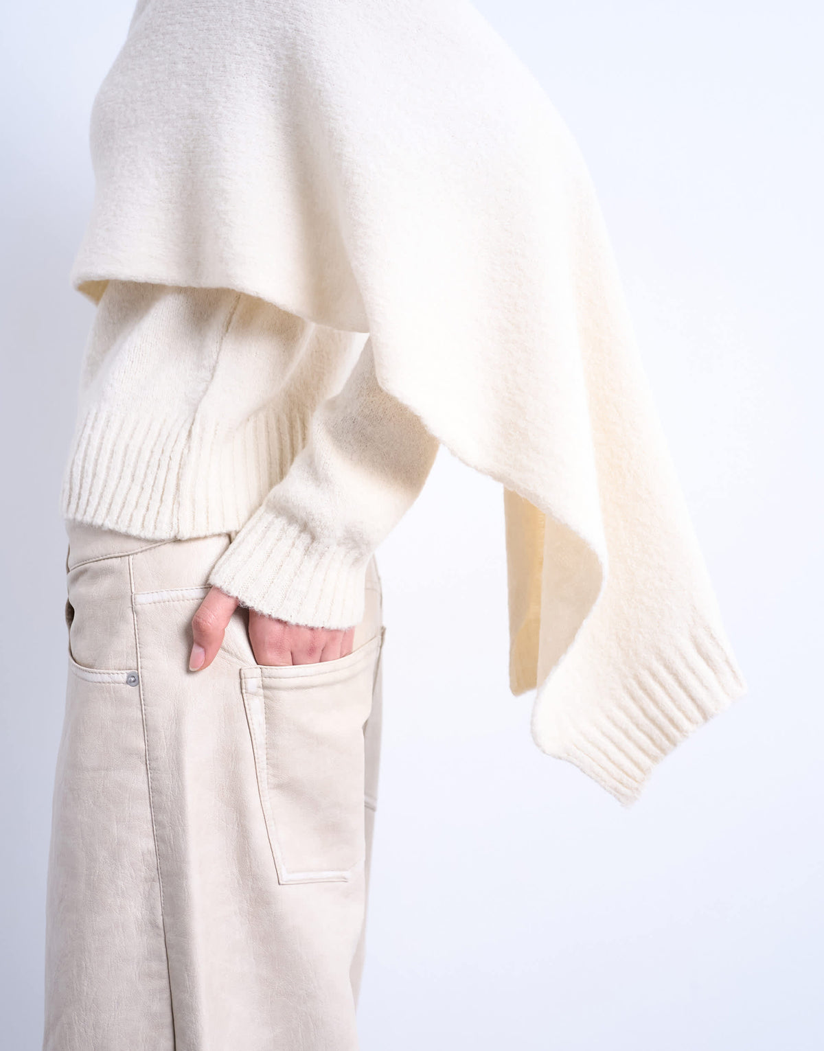Topshop knitted scarf jumper in cream