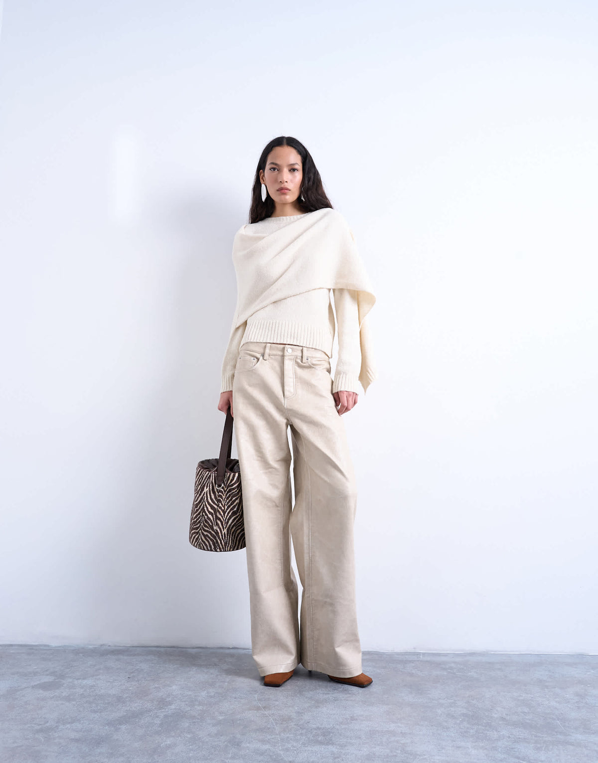 Topshop knitted scarf jumper in cream