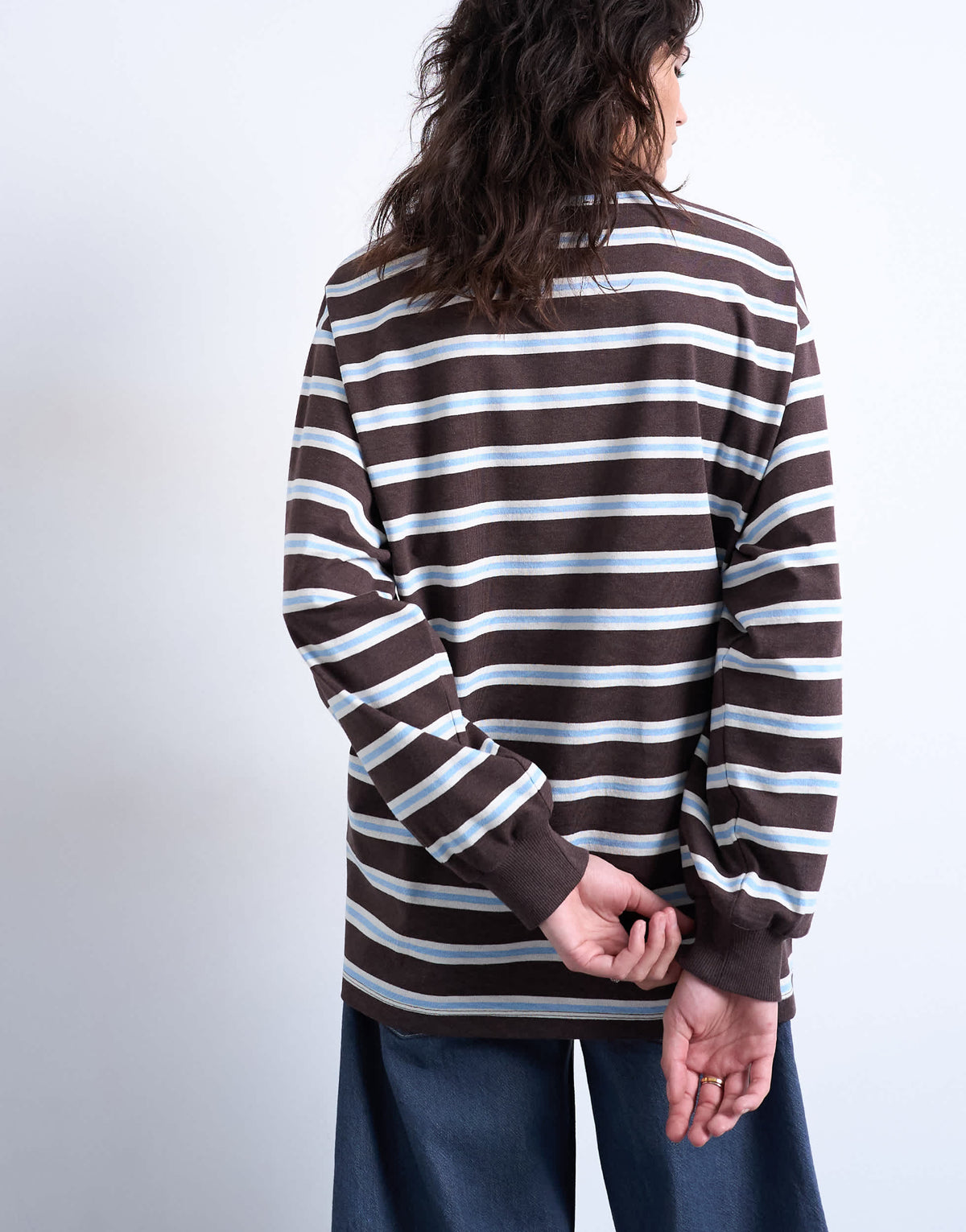 Topshop stripe long sleeve slouchy skater tee in chocolate