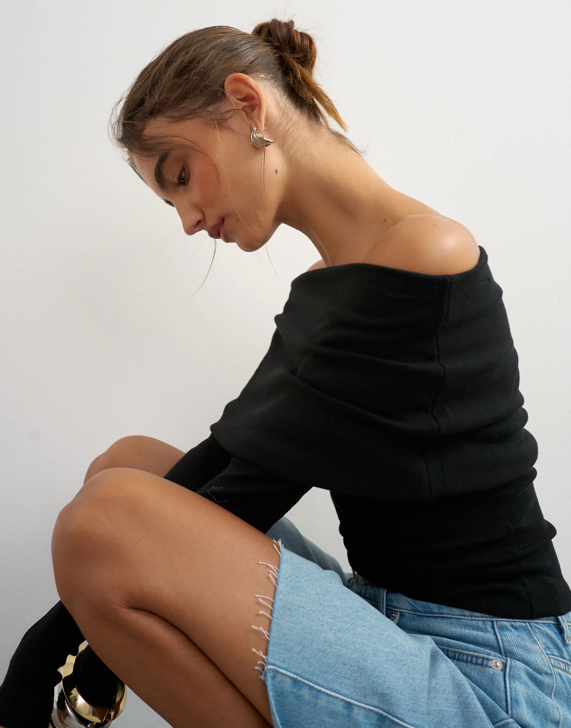 Topshop knitted bardot top in black
