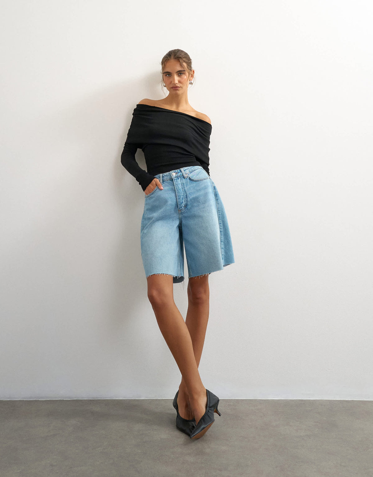Topshop knitted bardot top in black