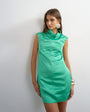 Topshop satin funnel neck barrel mini dress in spearmint green
