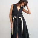 Topshop crinkle v neck zip front utility maxi dress in black