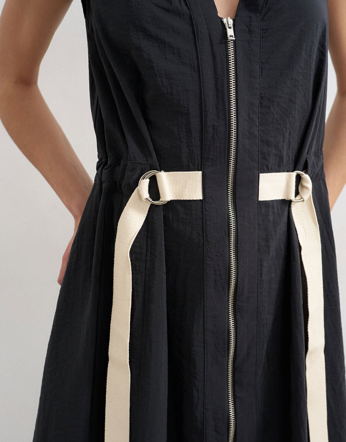 Topshop crinkle v neck zip front utility maxi dress in black