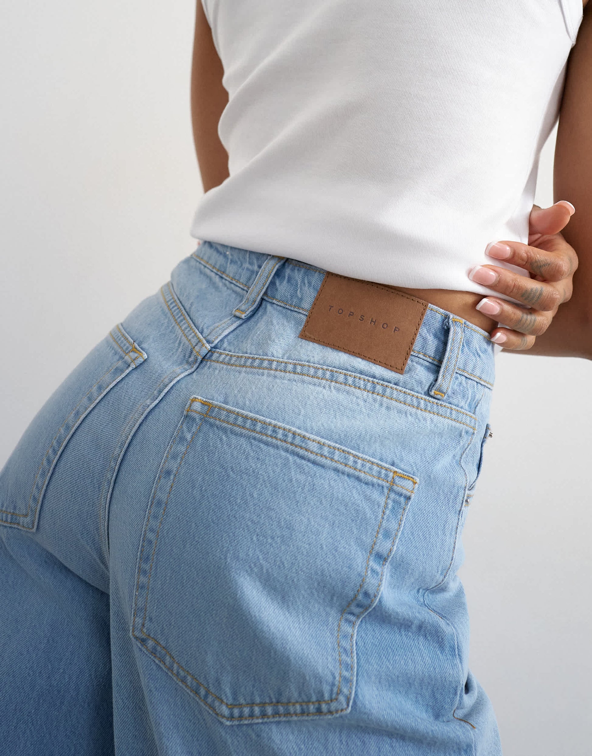 Topshop Tall Barrel mid rise jean in bleach