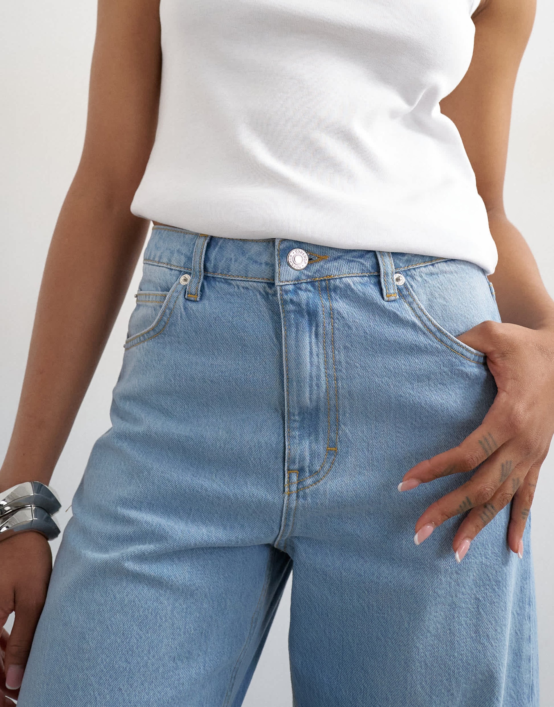 Topshop Tall Barrel mid rise jean in bleach