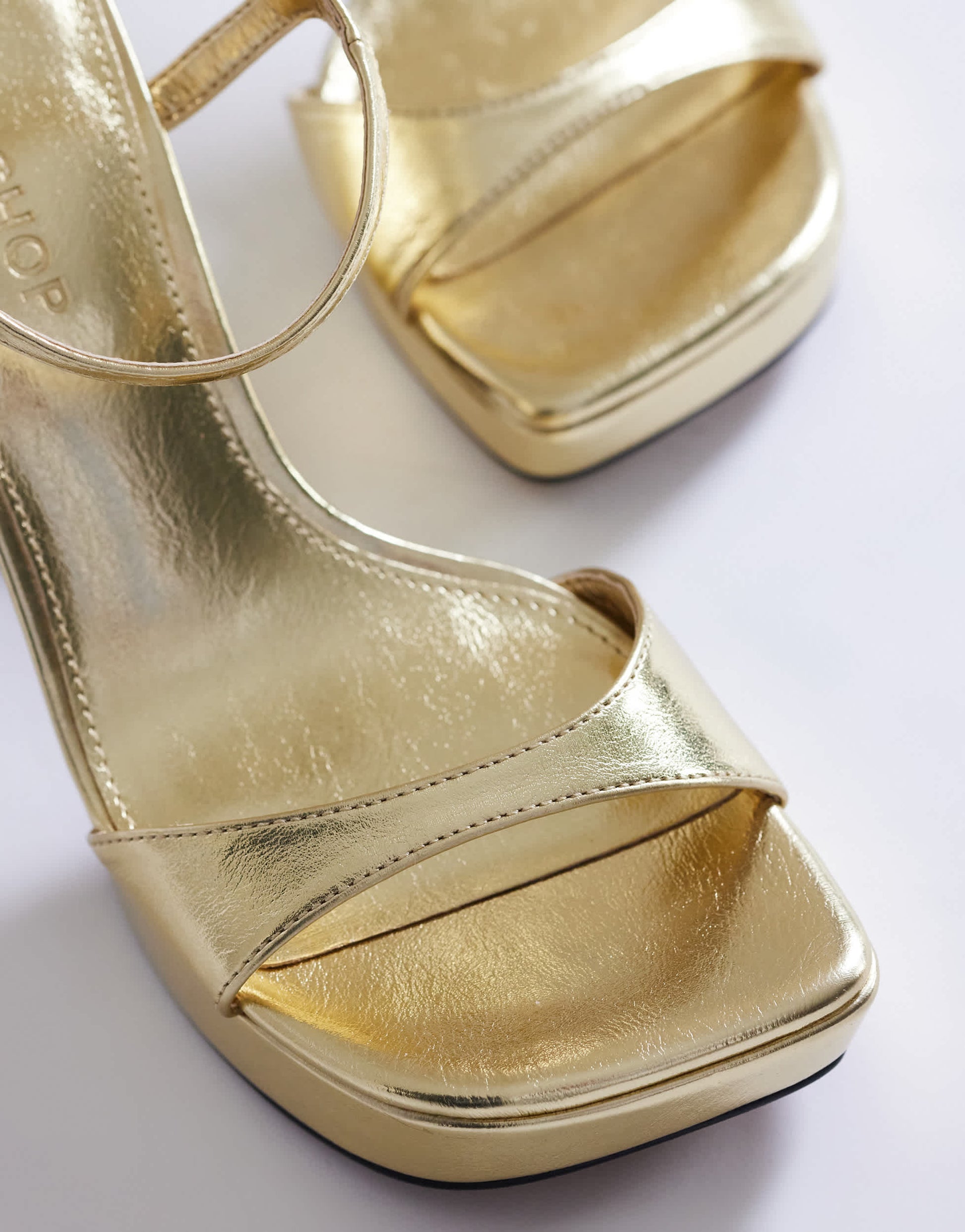 Topshop Faye platform two part high heel sandal in gold