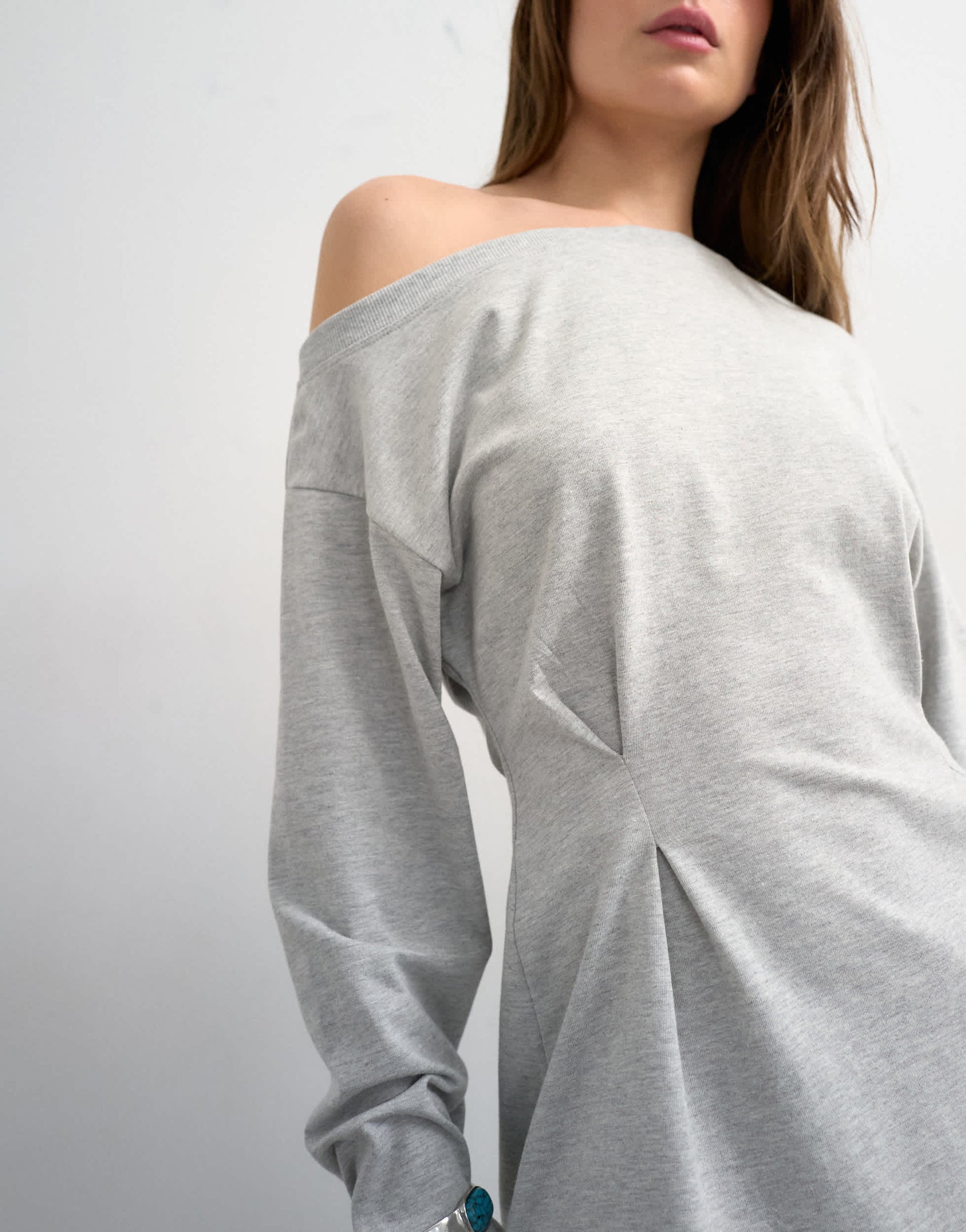 Topshop cinch off the shoulder top in grey marl