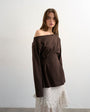 Topshop cinch off the shoulder top in chocolate