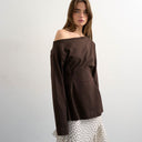 Topshop cinch off the shoulder top in chocolate