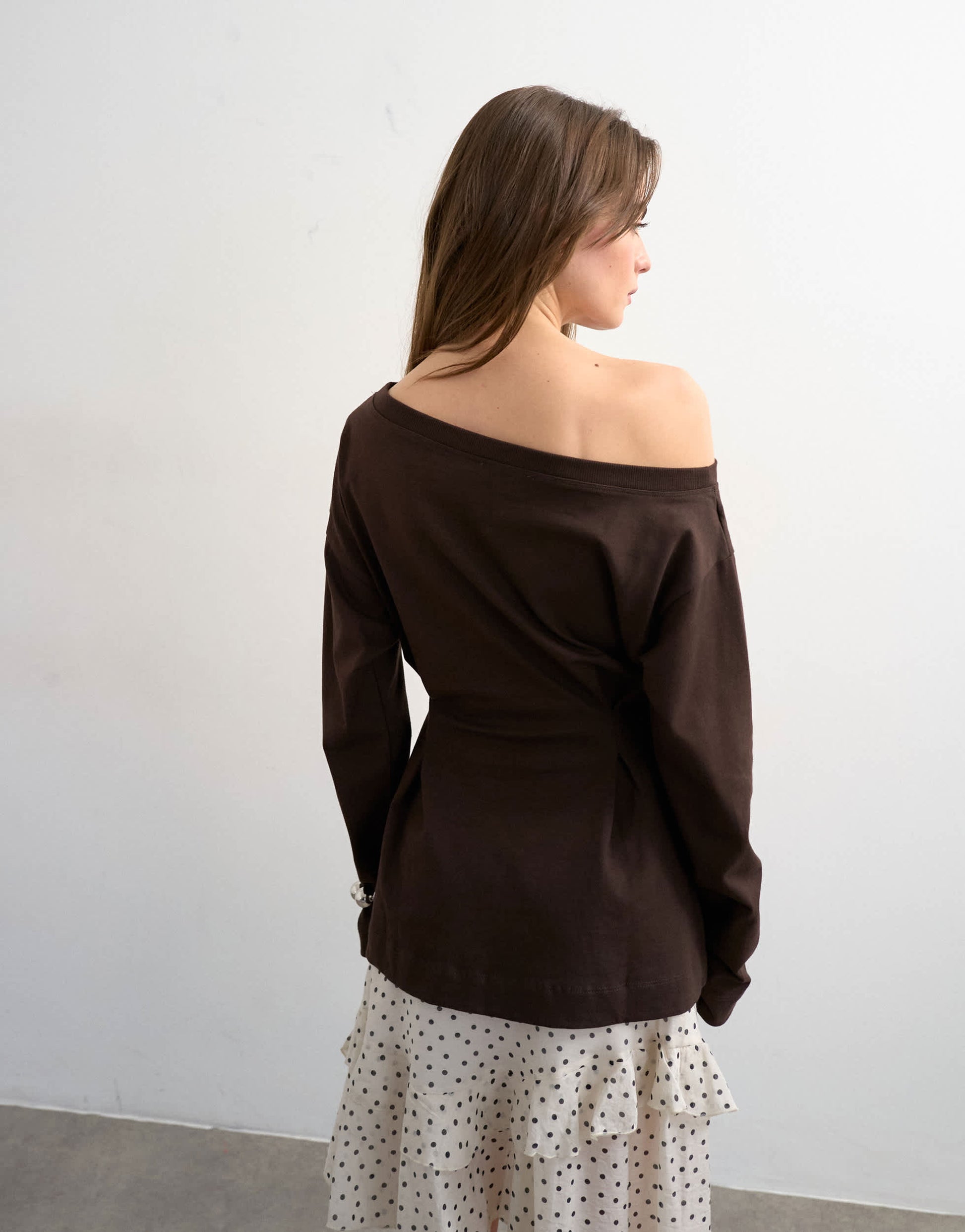 Topshop cinch off the shoulder top in chocolate