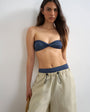 Topshop Hawaii glitter bandeau bikini top in navy