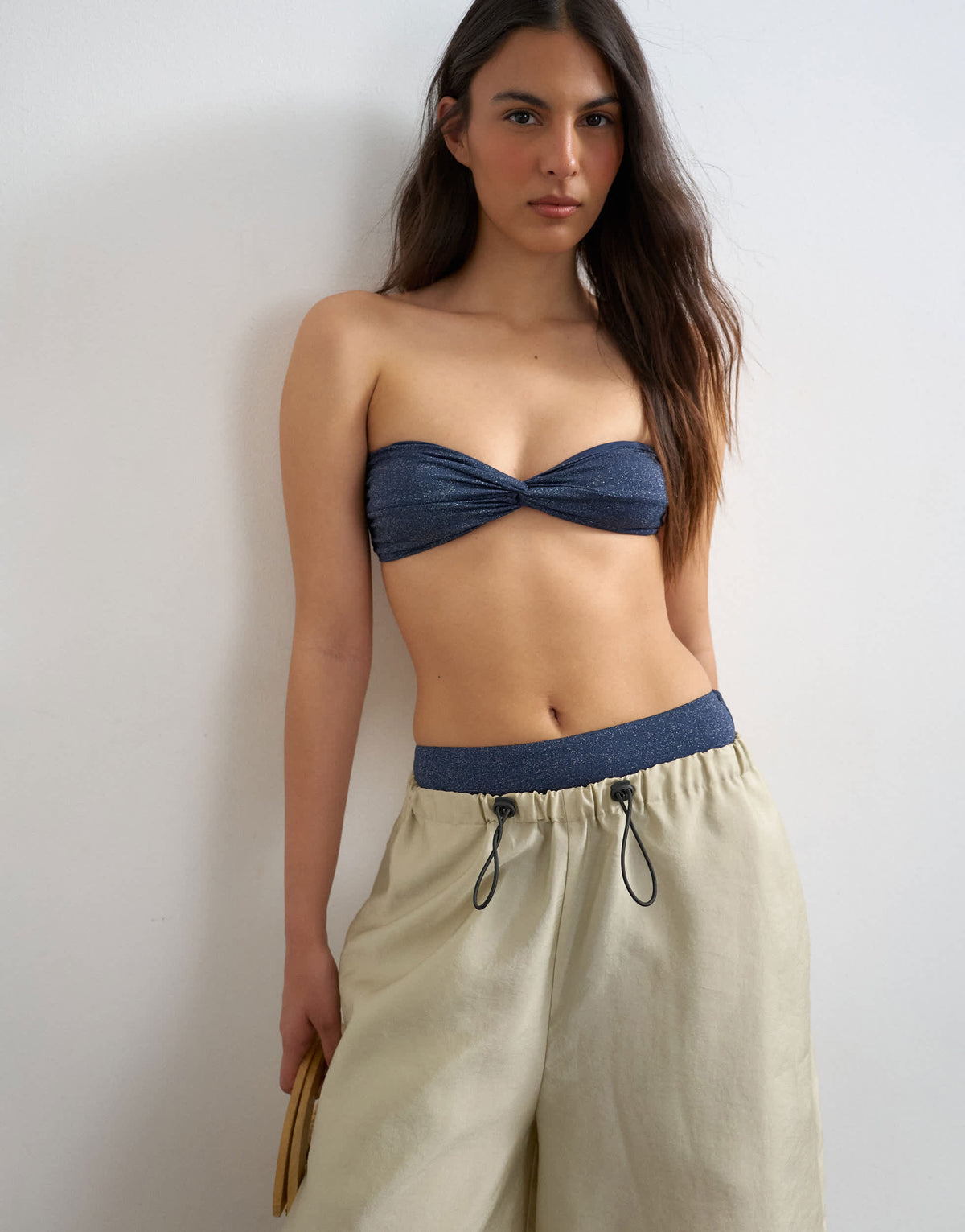 Topshop Hawaii glitter bandeau bikini top in navy