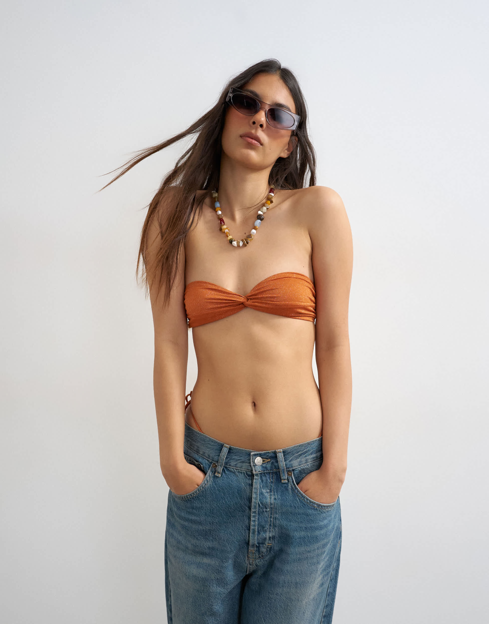 Haut de bikini bandeau pailleté rouille Topshop Hawaii