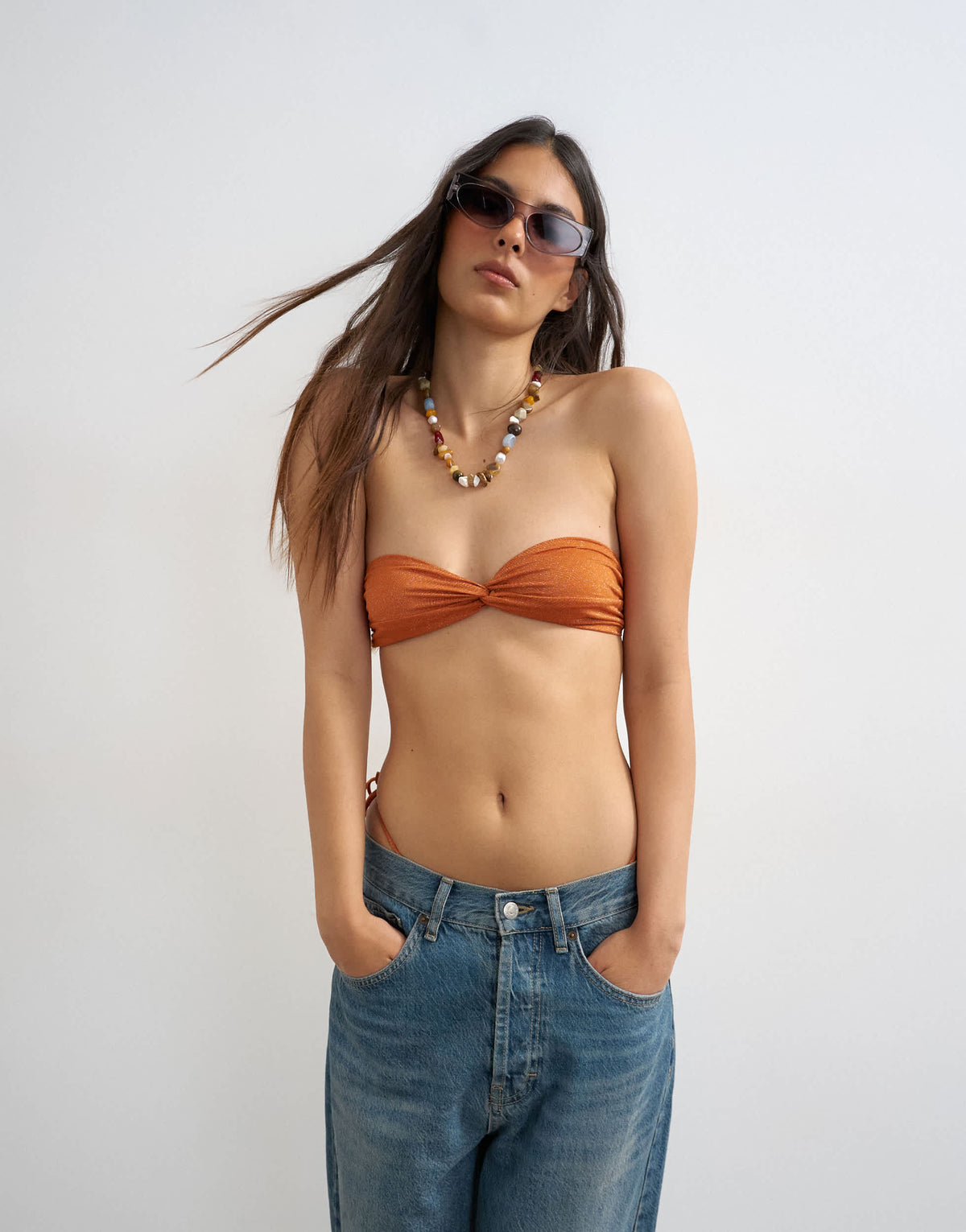 Topshop Hawaii glitter bandeau bikini top in rust