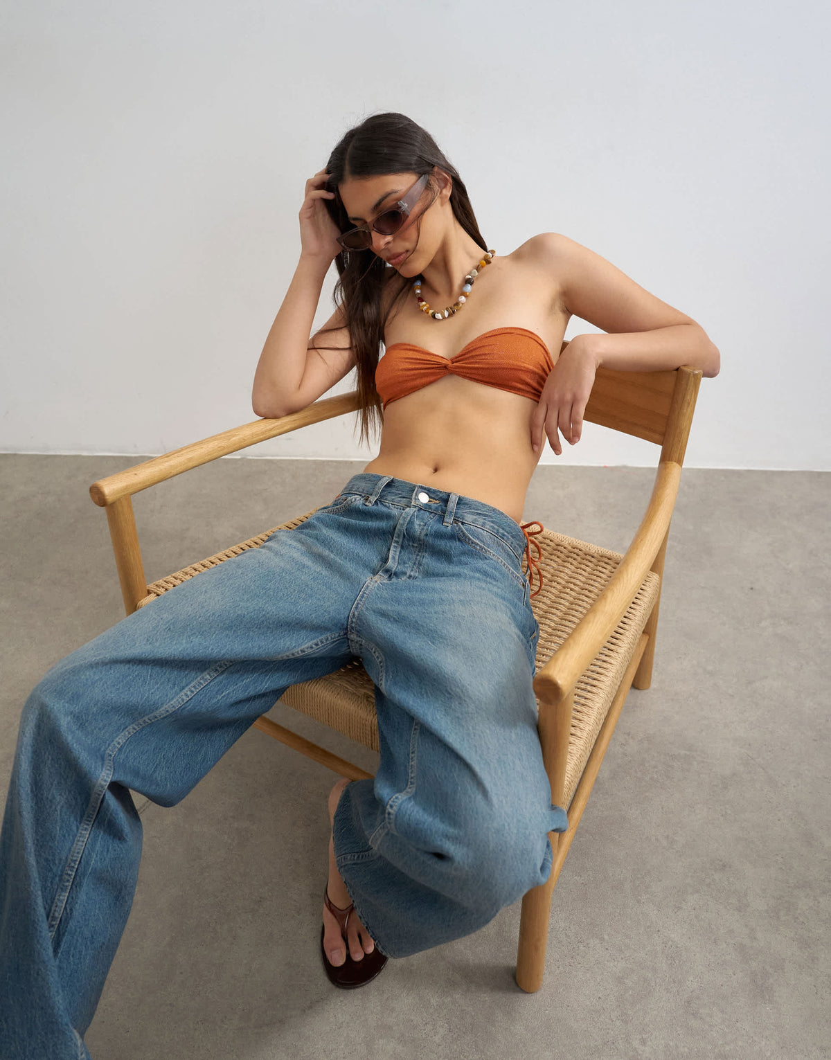 Topshop Hawaii glitter bandeau bikini top in rust