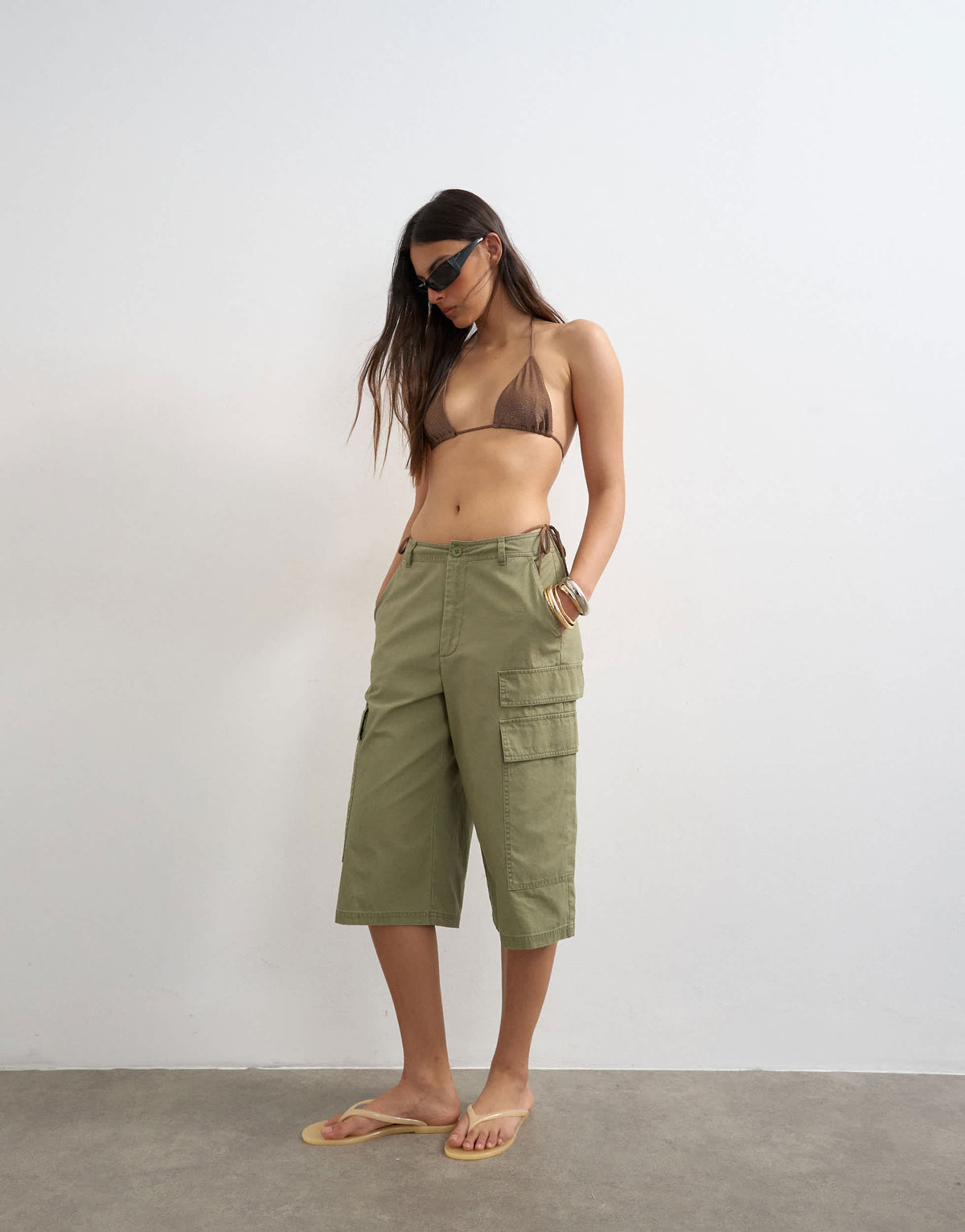 Topshop Kos glitter triangle bikini top in chocolate