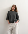 Topshop knitted half sleeve t-shirt in charcoal