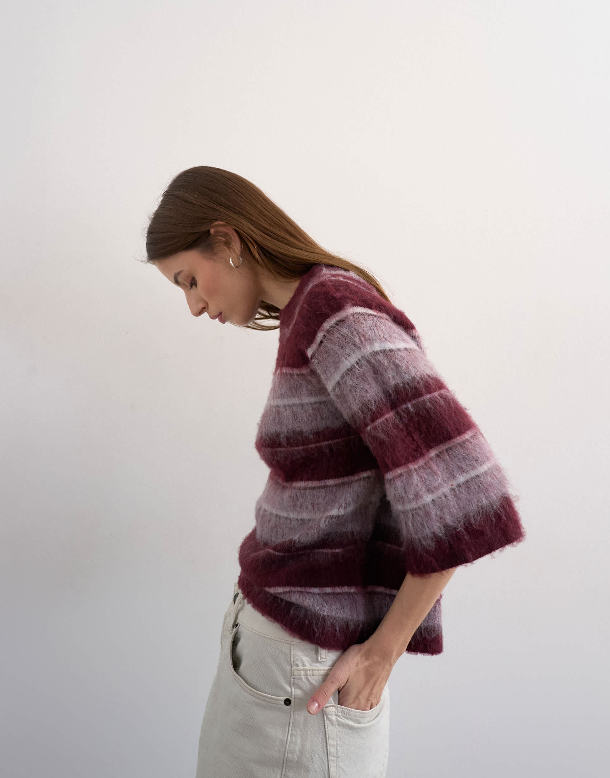 Topshop Strick-T-Shirt mit halben Ärmeln und Streifenmuster