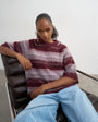Topshop knitted half sleeve stripey t-shirt in burgundy