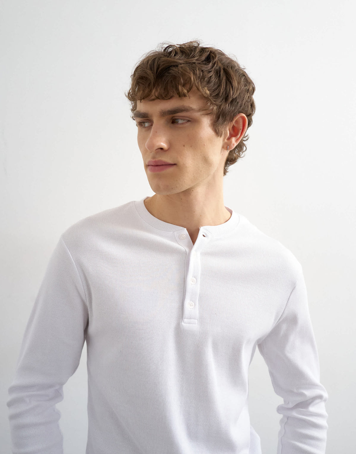 Topman slim fit long sleeve rib henley t-shirt in white