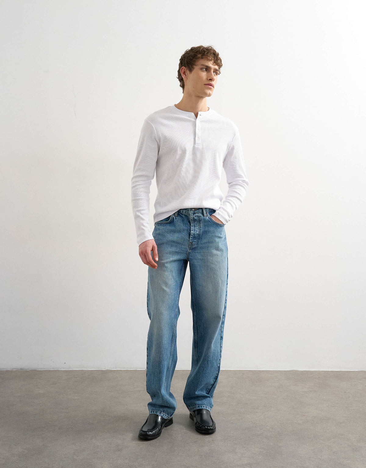 Topman slim fit long sleeve rib henley t-shirt in white