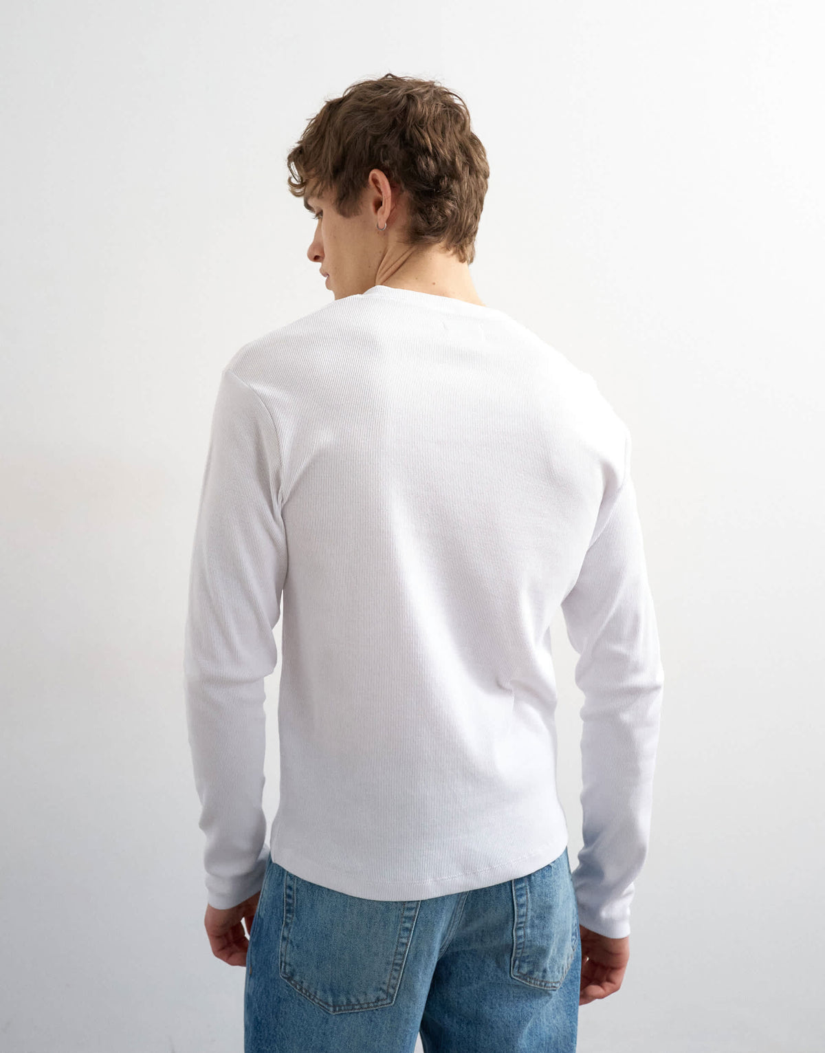Topman slim fit long sleeve rib henley t-shirt in white